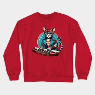 Devon Rex Cat Playing Keyboard Crewneck Sweatshirt